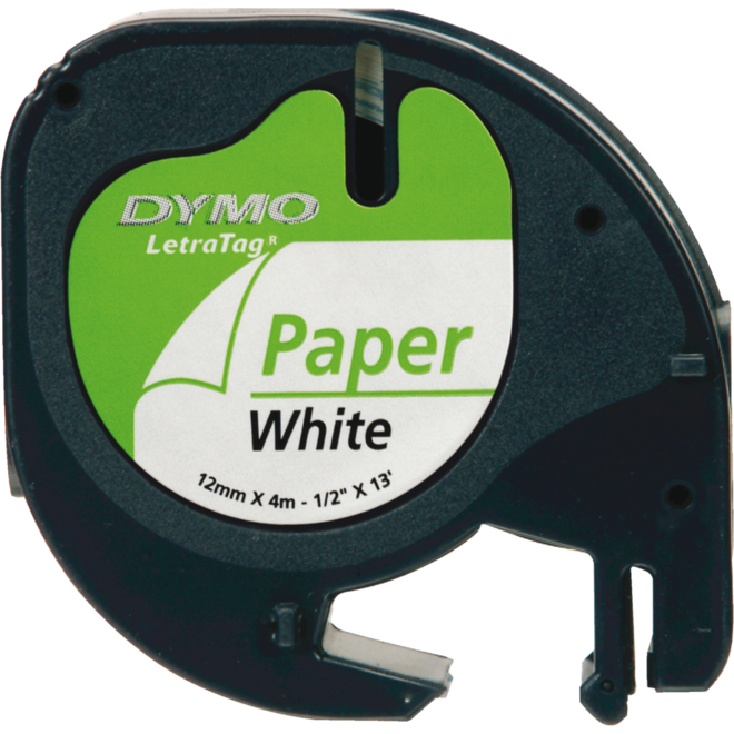 Lettertape papier wit 12 mm, Dymo LetraTag