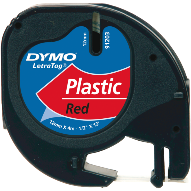 Lettertape plastic komeetrood 12 mm, Dymo LetraTag