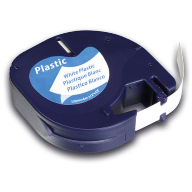 Lettertape 12mm x 4m wit plastic (compatible met  Dymo LetraTag)