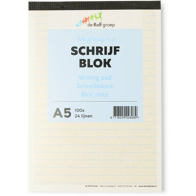 Schrijfblok A5 | de Rolf groep | 100 vel