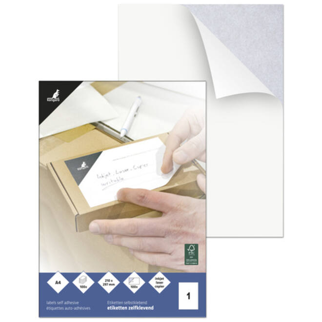 Etiketten 210x297mm 1 etiket per A4 vel, 100 stuks