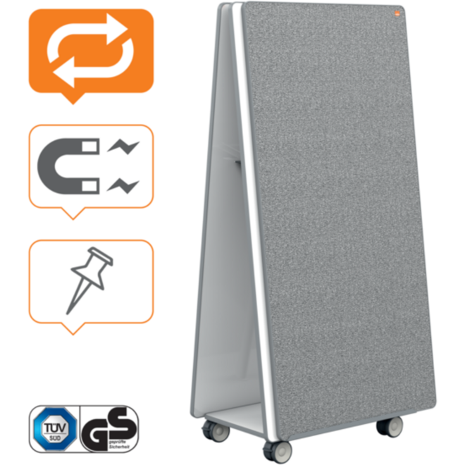 Whiteboard Nobo Move&Meet basis set afneembaar en draagbaar whiteboard/memobord grijs
