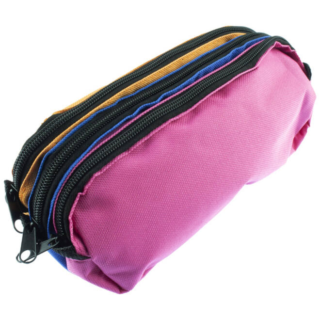 Schooletui 3-vaks oranje/ blauw/fuchsia ca 25 x 9 x 11 cm