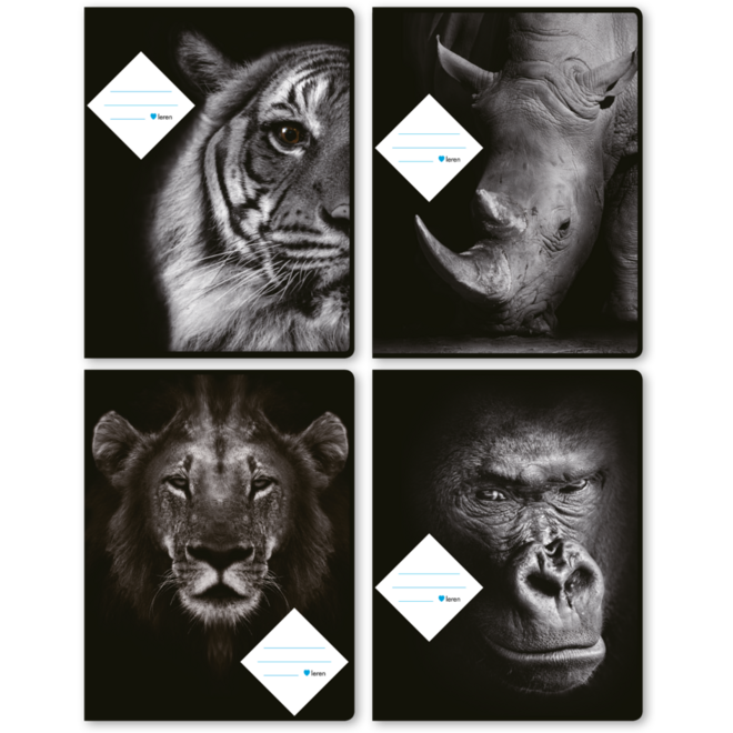 Schriften 6-4-6, wilde dieren zwart/wit, 16,5 x 21 cm, 80 gr (25 stuks)