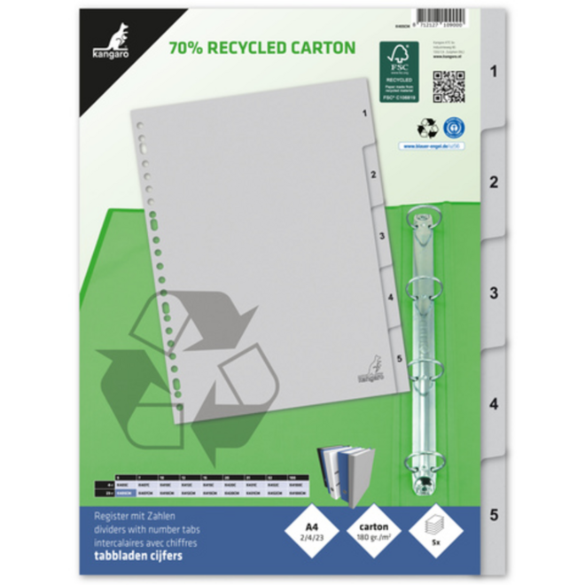 Tabbladen ECO A4 cijfers 23-rings 5-delig