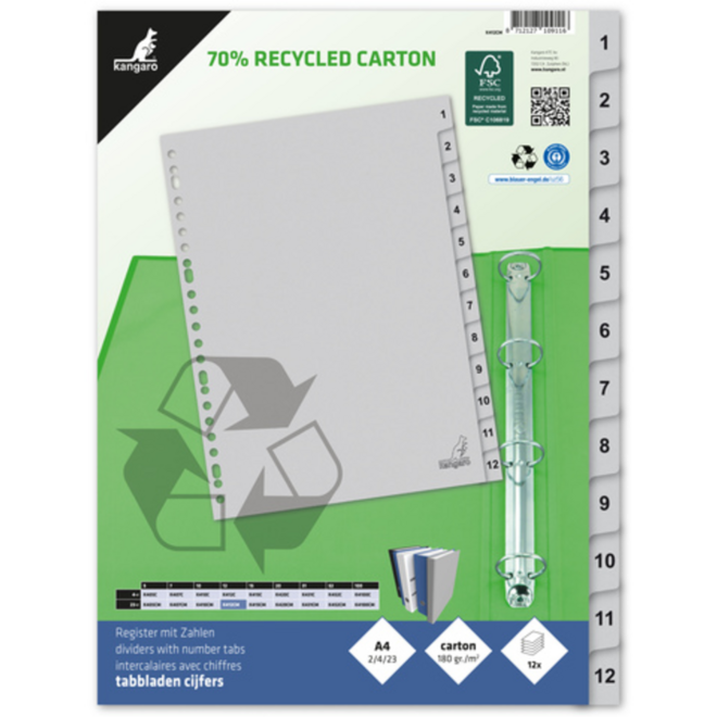 Tabbladen ECO A4 cijfers 23-rings 12-delig