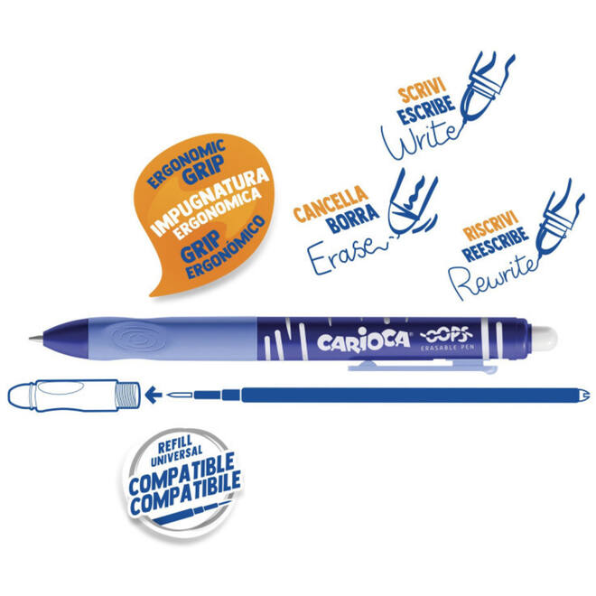 Rollerpen OOPS ergo-grip clic blauw, 12 stuks