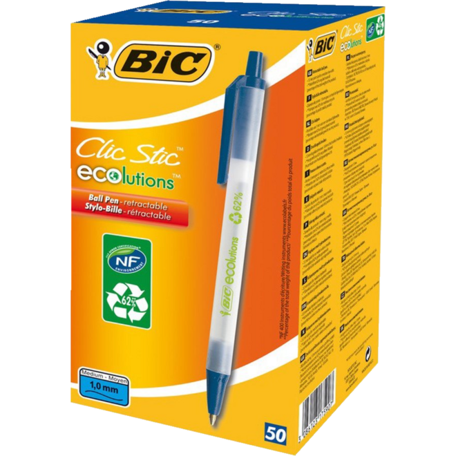 Balpen BIC ECOlutions® Clic Stic® blauw, 50 stuks