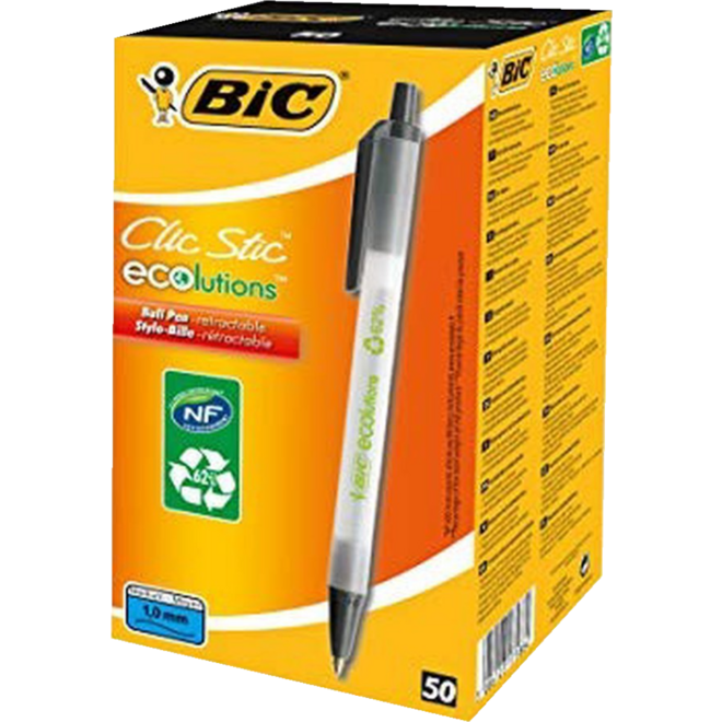 Balpen BIC ECOlutions® Clic Stic® zwart, 50 stuks
