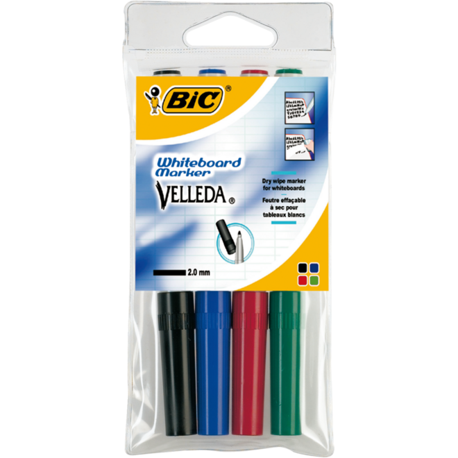 Whiteboardstiften BIC Velleda 1741 assorti, 4 stuks