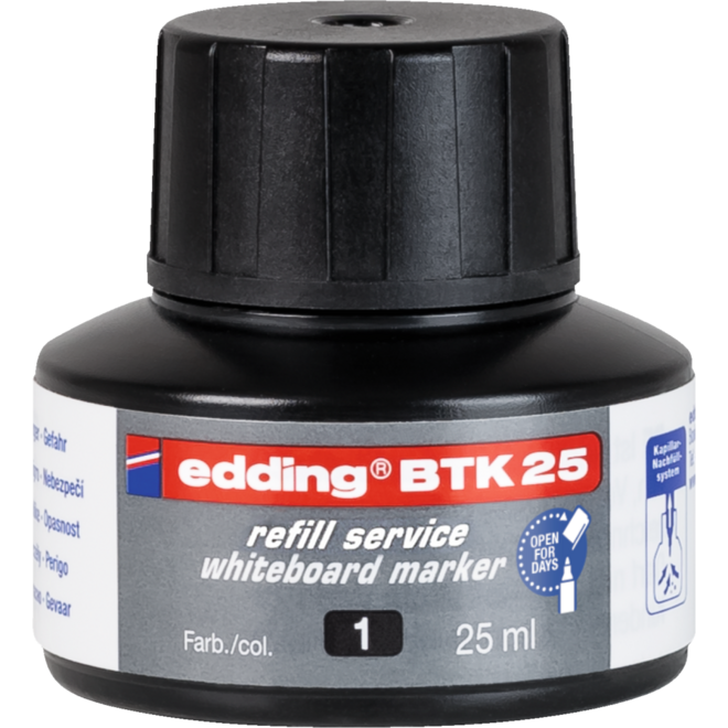 Navulinkt BTK 25 voor edding whiteboardstiften zwart, 25 ml