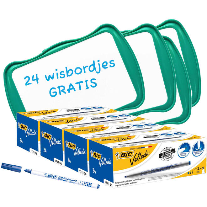 Whiteboardmarkers BIC 1721 blauw 144 stuks + 24 wisborden Combi-Deal