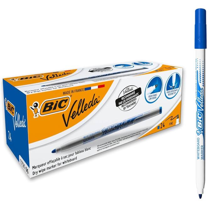 Whiteboardmarkers BIC 1721 blauw 144 stuks + 24 wisborden Combi-Deal