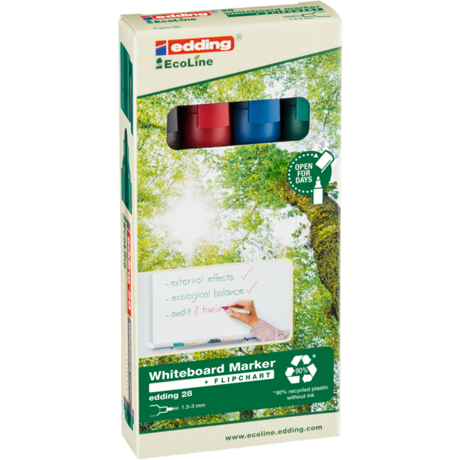 Whiteboardstiften edding e-28 Ecoline assorti, 4 stuks