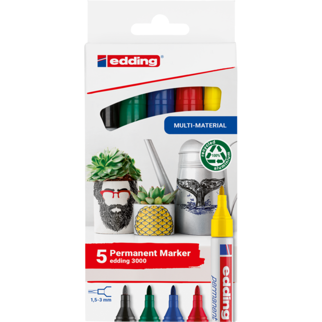 Permanent marker edding 3000 assorti basis, 5 stuks
