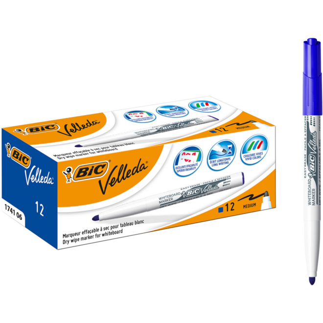 Whiteboardstiften BIC Velleda  1741 blauw, 12 stuks