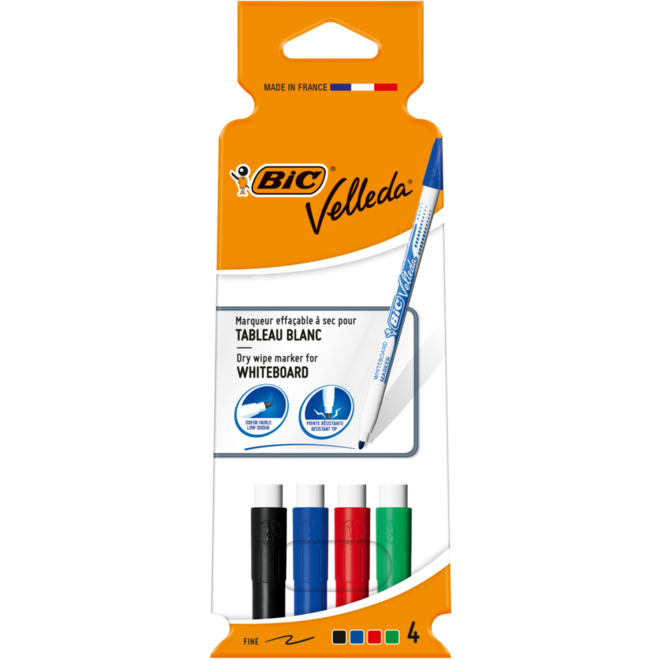 Whiteboardstiften BIC Velleda 1721 fine assorti, 4 stuks