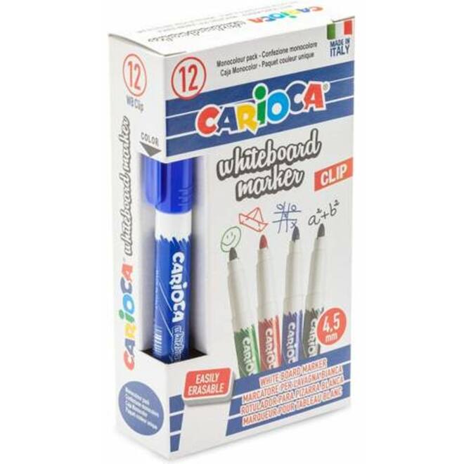 Whiteboardstiften Carioca Clip medium blauw, 12 stuks
