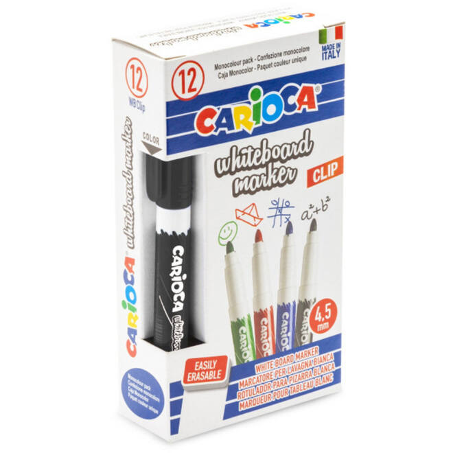 Whiteboardstiften Carioca Clip medium zwart, 12 stuks