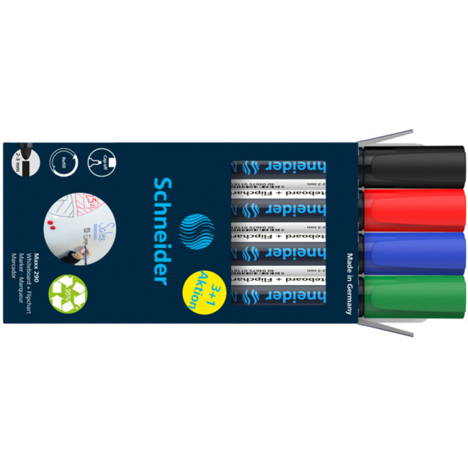 Whiteboardstiften Schneider Maxx 290 ronde punt navulbaar assorti, 4 stuks