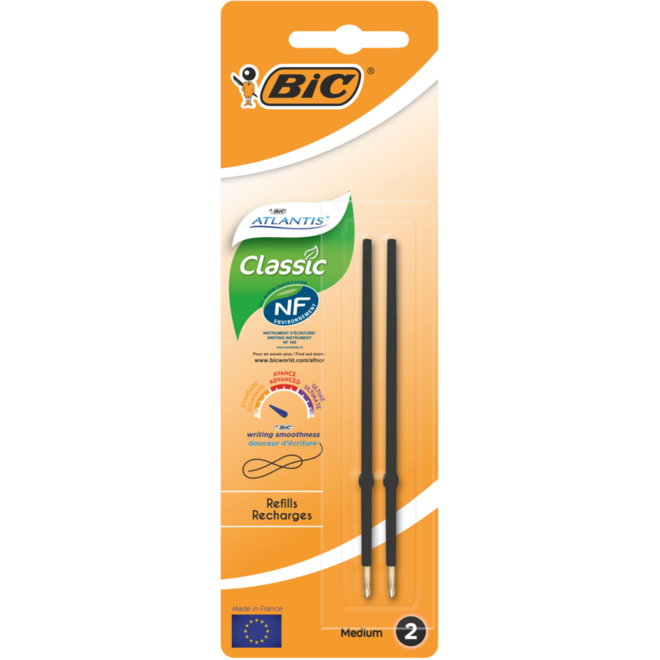 Navulling BIC Atlantis Classic medium punt 1 mm zwart, 2 stuks