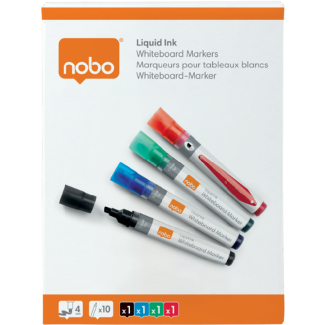 Whiteboardstiften Nobo Liquid Ink ronde punt 3 mm assorti 4 stuks