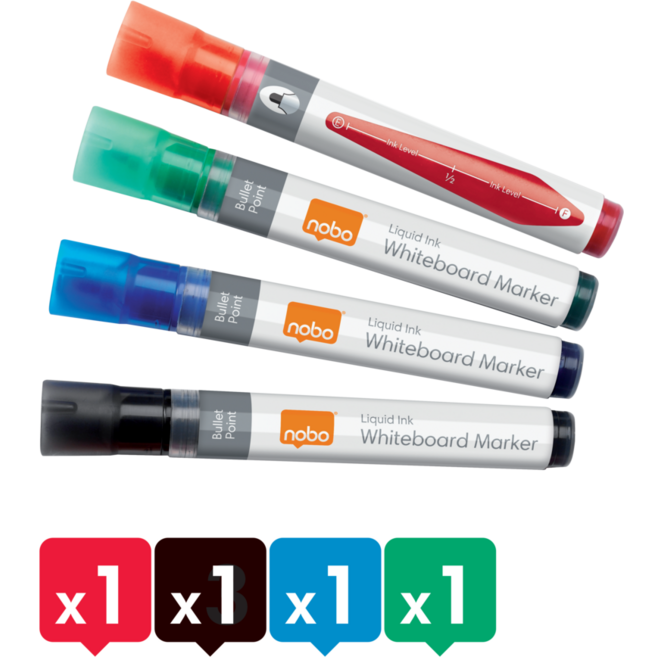 Whiteboardstiften Nobo Liquid Ink ronde punt 3 mm assorti 4 stuks