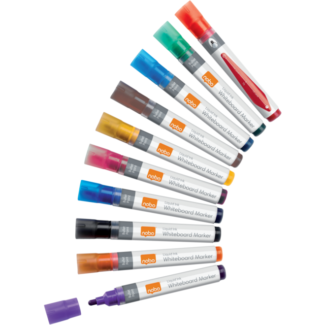 Whiteboardstiften Nobo Liquid Ink ronde punt 3 mm assorti, 10 stuks