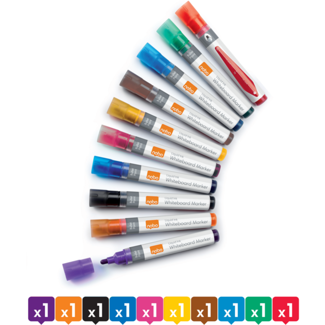Whiteboardstiften Nobo Liquid Ink ronde punt 3 mm assorti, 10 stuks