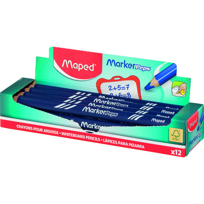 Whiteboardpotloden Maped driekantig blauw , 12 stuks