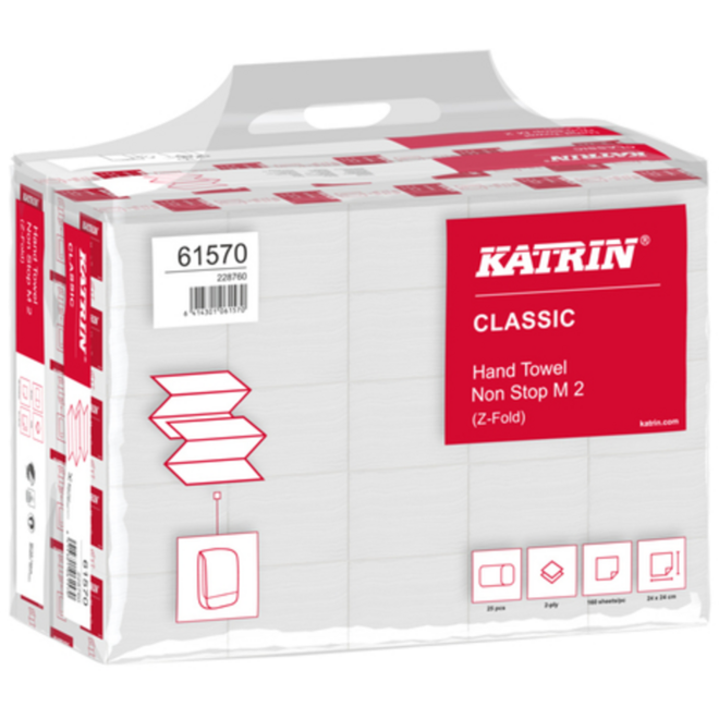 Handdoekjes Katrin Z-vouw 2-laags 240 x 240 mm, 25 x 160 vel