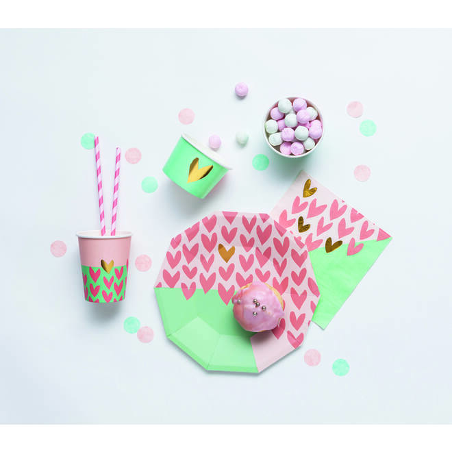 Party-Box roze hartjes, 6-persoons (42-delig)
