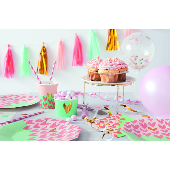 Party-Box roze hartjes, 6-persoons (42-delig)