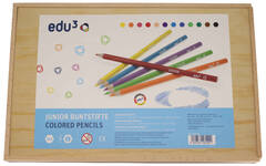 Kleurpotloden edu³ Junior 7,6 mm assorti, 144 stuks in houten kist