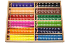 Kleurpotloden edu³ Jumbo 9,6 mm driekantig assorti, 144 stuks in houten kist