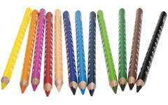 Kleurpotloden edu³ Jumbo 9,6 mm driekantig assorti, 12 stuks met slijper