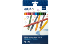 Kleurpotloden edu³ Prime Jumbo 10 mm driekantig assorti, 12 stuks