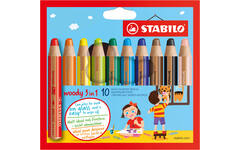 Waskrijt aquarel STABILO woody 3-in-1 assorti, 10 stuks