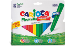 Waskrijtjes Carioca Plastello Maxi driekantig, 12 stuks
