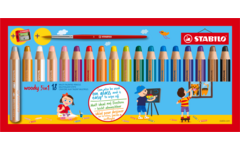 Waskrijt aquarel STABILO Woody 3-in-1 assorti met slijper, 18 stuks