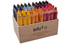 Kleurpotloden edu³ Super Jumbo 15 mm driekantig assorti, 60 stuks in houten kist