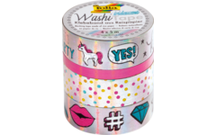 Washi-Tape set van 4,  iriserend zilver