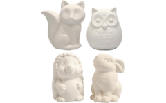 Dieren spaarpotten, uil, vos, egel, haas, 9-10 cm wit, 4 stuks