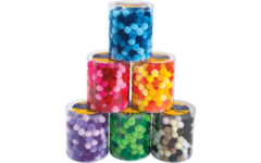 Pompons 2 cm 6 kleuren assorti, 1500 stuks
