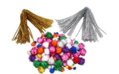 Chenilledraad/pompons glitterpakket assorti, 300 stuks