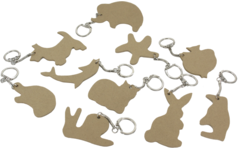 Sleutelhangers met dierenmotief hout 7 cm, 10 stuks