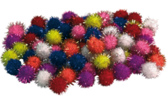 Pompons glitter, 100 stuks in diverse kleuren en maten