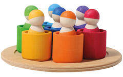 Grimm's - zeven regenboog vriendjes in potjes - hout - set van 14