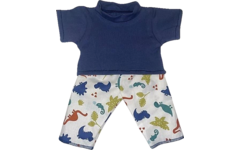 Poppenkleertjes broek dino en T-sshirt donkerblauw, 40 cm
