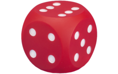 Dobbelsteen zacht 11 cm rood stippen